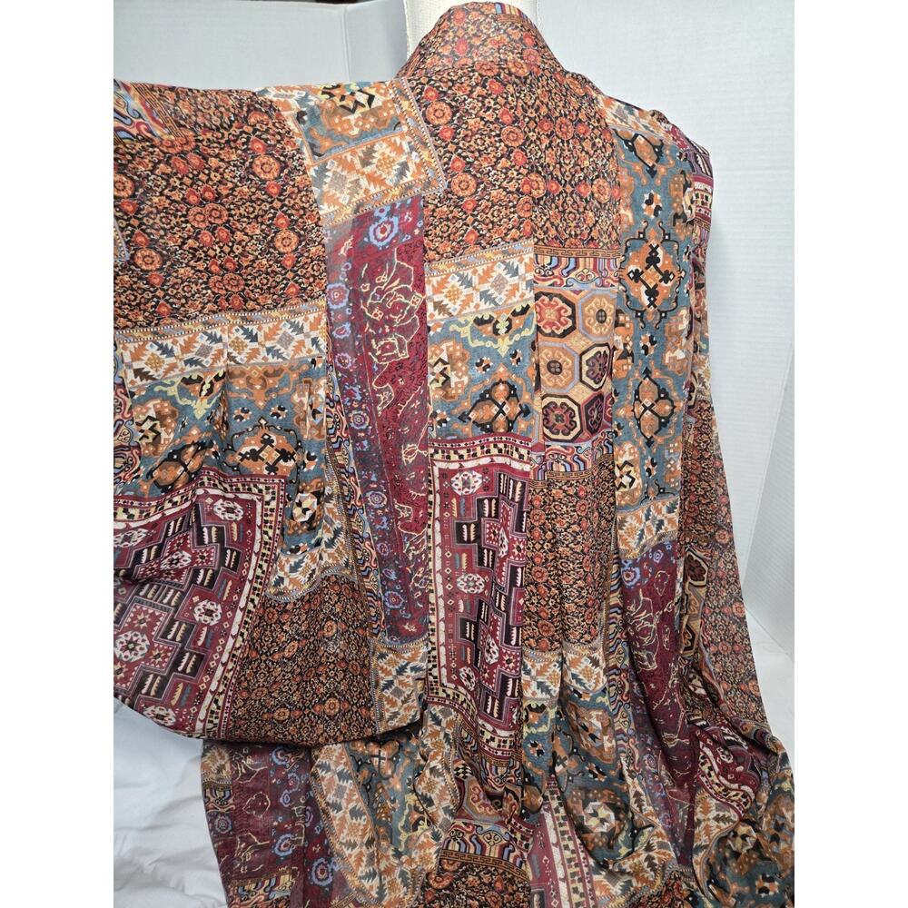 TOBI Kimono Cardigan XS Red Paisley Open Front Lightweight Boho Indie